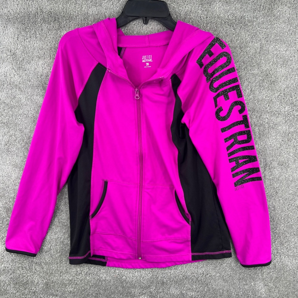 Justice Active Girls Pink Equestrian Full Zip Hoodie Size 20 Y2K Barbiecore‎